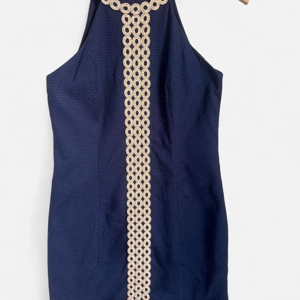 Lilly Pulitzer "Sasha" Navy & Gold Halter Shift Dress 🌟